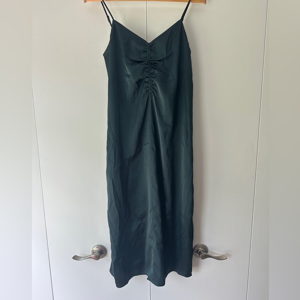 Express Elegant Dark Green Silky Slip Midi Dress - Picture 3 of 8